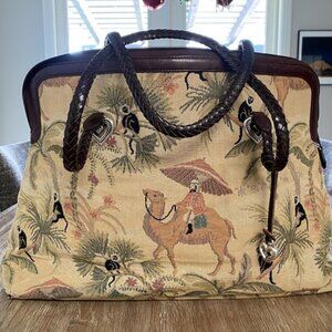 Vintage Brighton Tapestry Weekenders Bag. Leather Braided Handle Shoulder Large